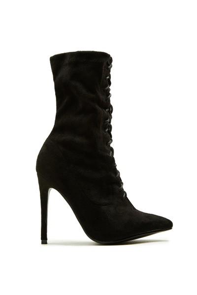 Megan Mckenna Black Faux Suede Lace Up Heeled Boots