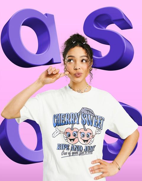 Asos Design Relaxed T-shirt With Cherry Sweet Print In Ecru-white