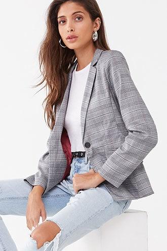 Forever 21 Plaid Notched Collar Blazer , Grey/multi