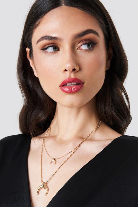 Double Crescent Structured Chain Necklace Gold