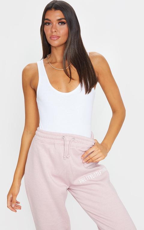 White Scoop Neck Rib Bodysuit