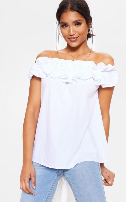 white bardot ruffle top