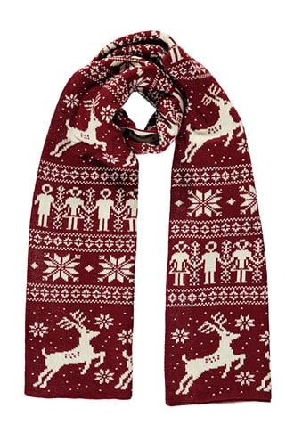 Forever 21 Christmas Print Oblong Scarf , Burgundy/cream