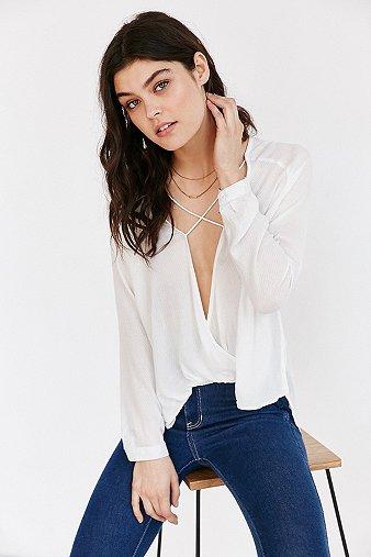 Silence + Noise Mayfair Plunge White Surplice Top