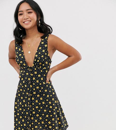 Vestido Veraniego Con Estampado De Pensamiento Y Botones De Asos Design Petite-multicolor