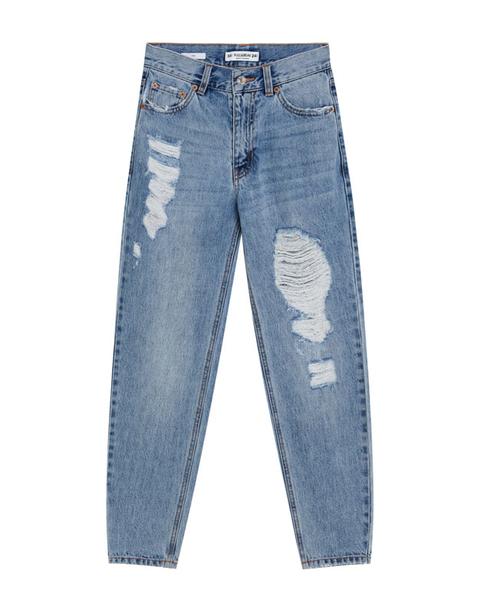 Jeans Mom Fit Con Strappi