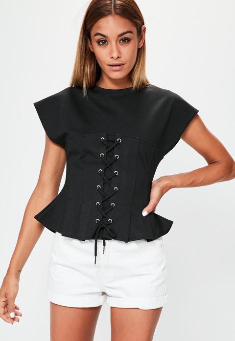 Black Corset Detail Lace Up Top