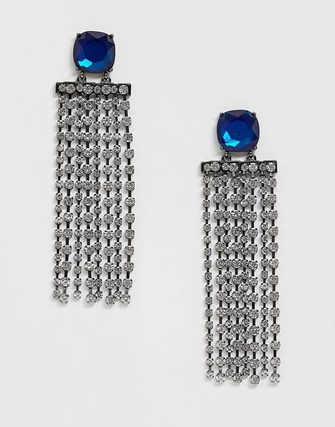 Pendientes Con Tachuela De Bisutería Azul Y Flecos De Cristal En Tono Plateado De Asos Design