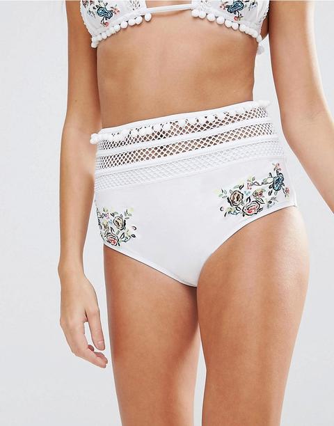 Braguitas De Bikini De Talle Alto De Rejilla Con Bordados Y Pompones De Asos Design Premium