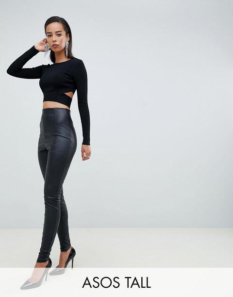 Asos Design Tall - Pantaloni In Pelle Sintetica Effetto Spray - Nero