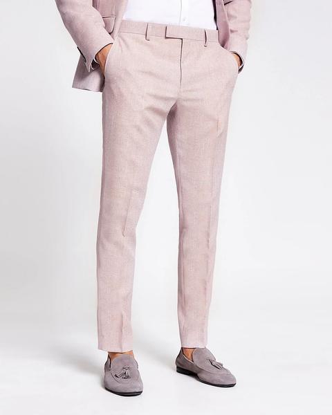 Pink Textured Skinny Suit Trousers