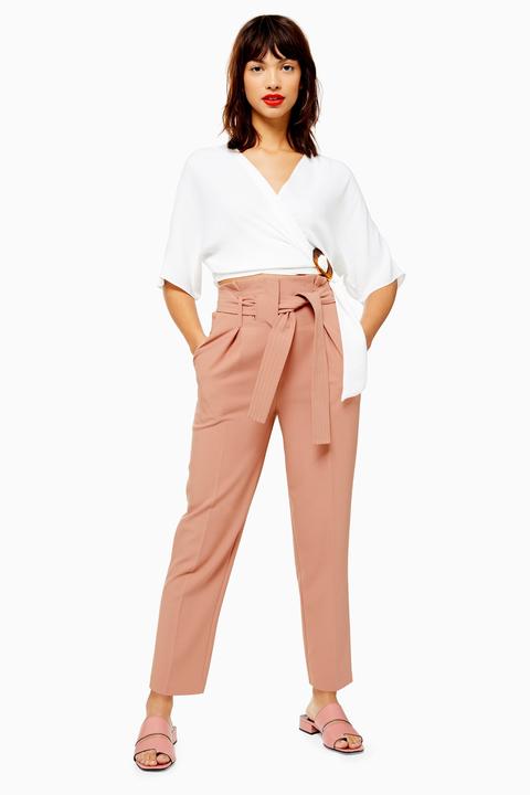 Womens Stitch Belt Peg Trousers - Pink, Pink