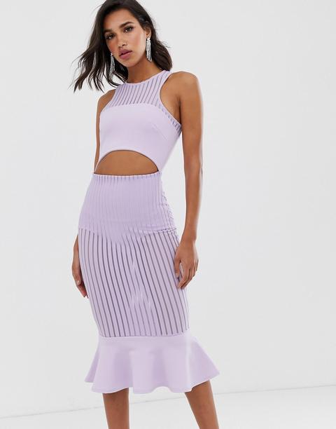 Vestido Midi Halter Con Detalle De Sobrefalda En El Bajo A Rayas De Asos Design-violeta