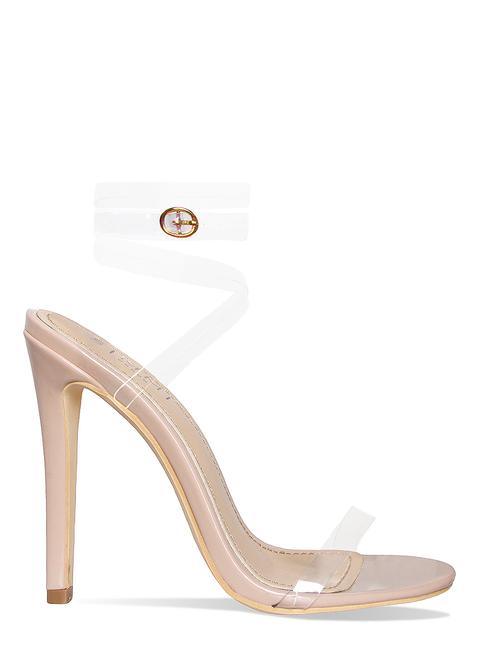 Talia Nude Clear Lace Up Stiletto Heels