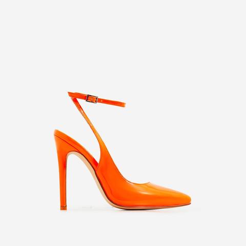 Raina Strappy Court Heel In Neon Orange Patent, Orange