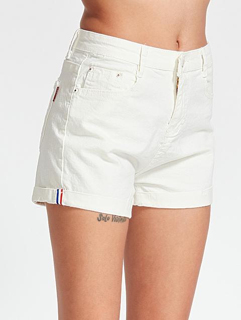 White Rolled Hem Straight Denim Shorts