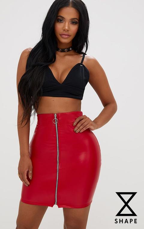 Shape Red Zip Front Pu Mini Skirt