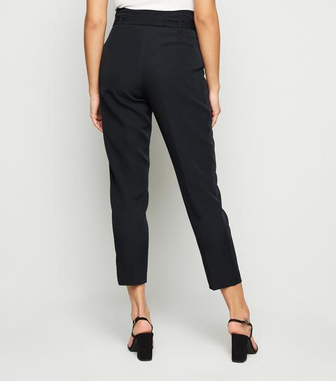 Black High Tie Waist Tapered Trousers New Look