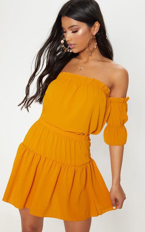 Mustard Chiffon Frill Hem Mini Skirt