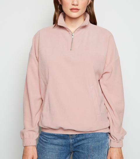 Pale Pink Zip Neck Fleece New Look