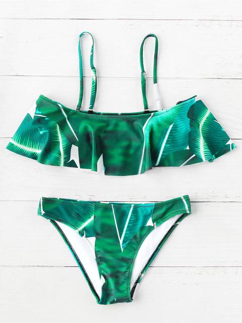 Sets De Bikini De Volante Estampado De Hojas