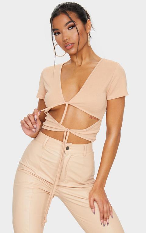 Nude Crepe Double Tie Crop Top