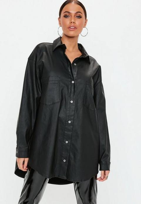 Black Oversized Coated Denim Shirt, Black