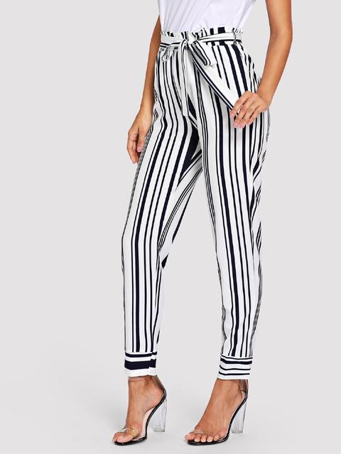 Pantaloni A Righe Con Fiocco In Vita