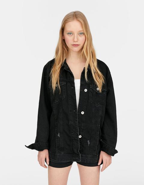 Oversize-jeansjacke Schwarz