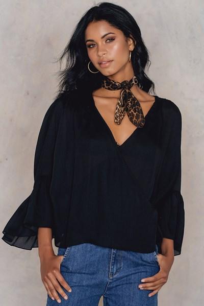 Na-kd Boho Wrapped Flounce Sleeve Blouse - Black