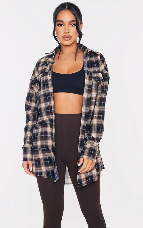 Petite Chocolate Checked Oversized Shirt