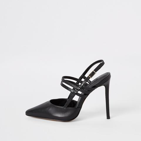 Black Leather Strappy Court Shoes from 