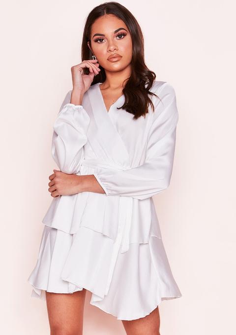 Blakely White Satin Feel Belted Layered Dress