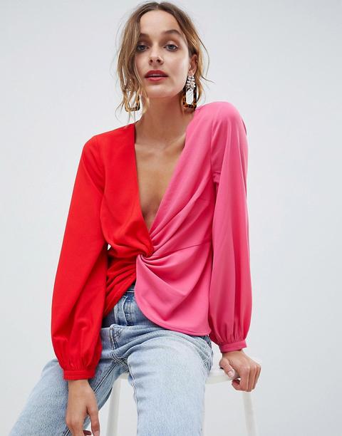 Top De Manga Larga Con Diseño Colour Block Y Parte Delantera Retorcida De Asos Design