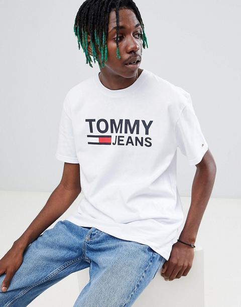 Tommy Jeans Capsule Classics - T-shirt Bianca Con Logo A Bandiera - Bianco