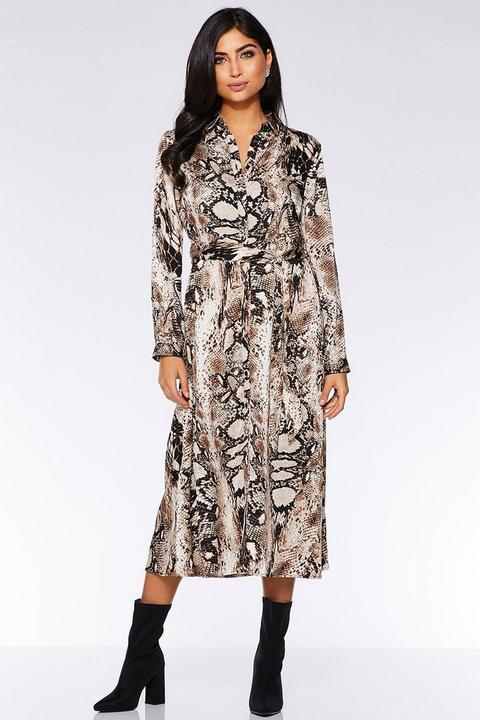 Brown Snake Print Maxi Shirt Dress
