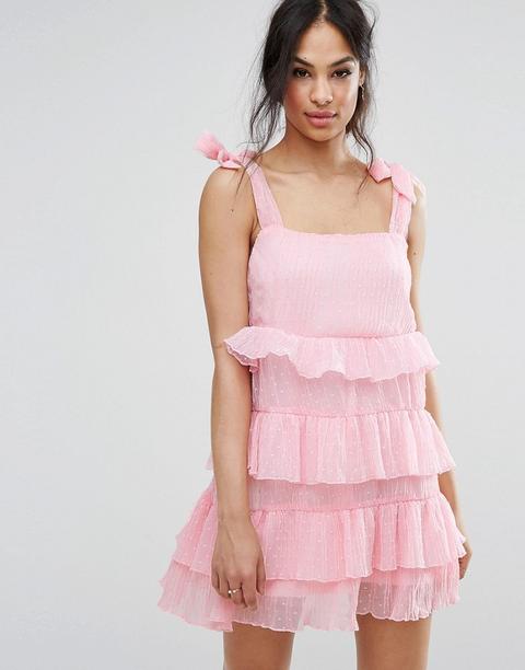 Vestido Con Volantes Escalonados Y Hombros Anudados De Missguided