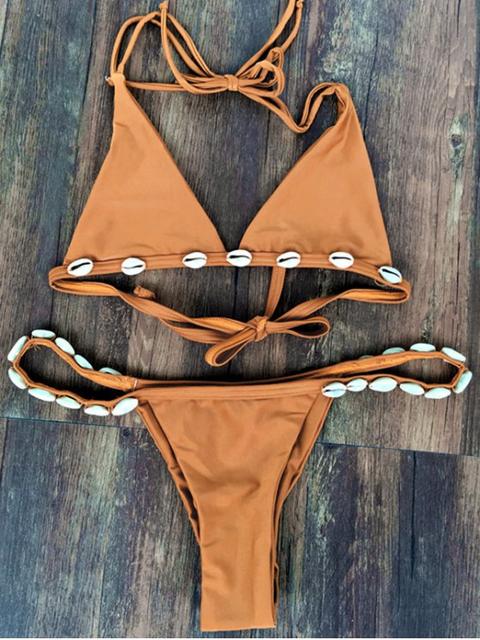Color Sólido Con Shell Cabestro Bikini Set
