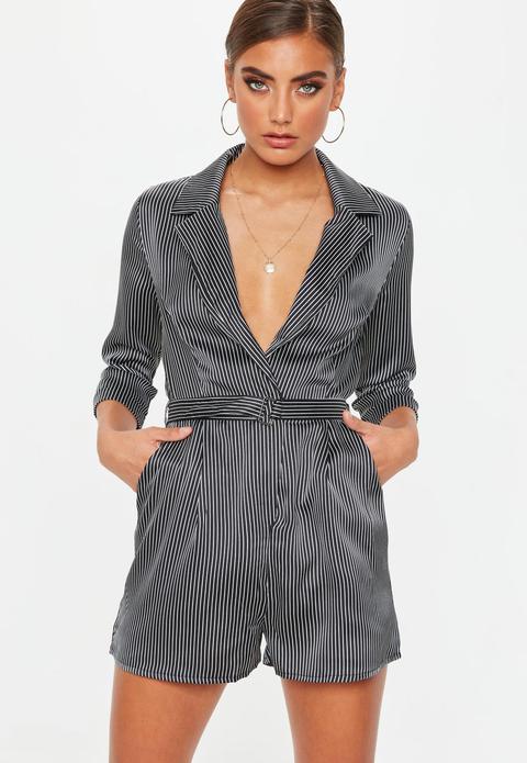 black and white pinstripe romper