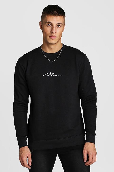 Mens Black Man Signature Embroidered Sweatshirt, Black