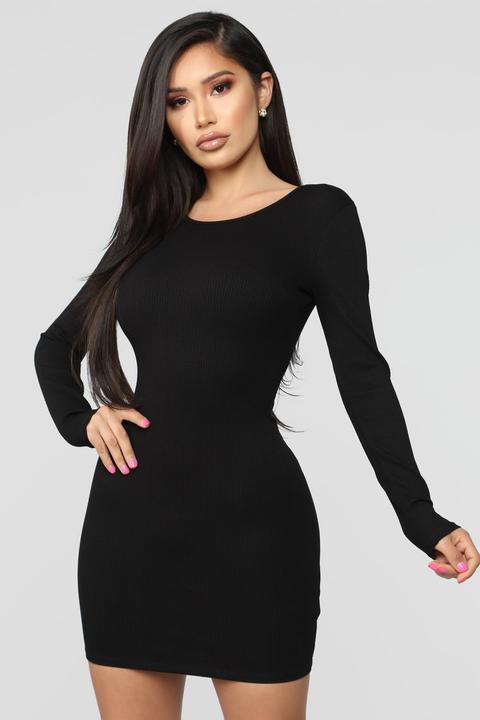 Taking Back The Night Ribbed Mini Dress - Black