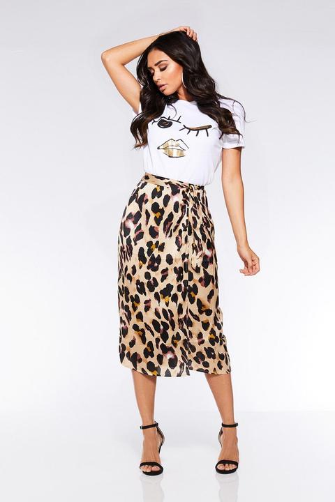 Stone And Black Leopard Print Wrap Skirt