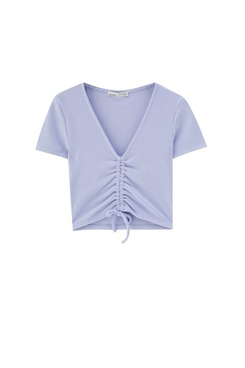 Camiseta Cropped Canalé Escote Pico