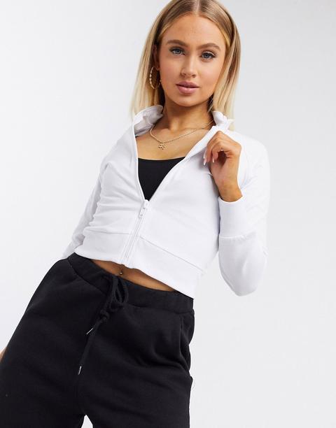 Asos Design Cropped Zip Through Track Top In White