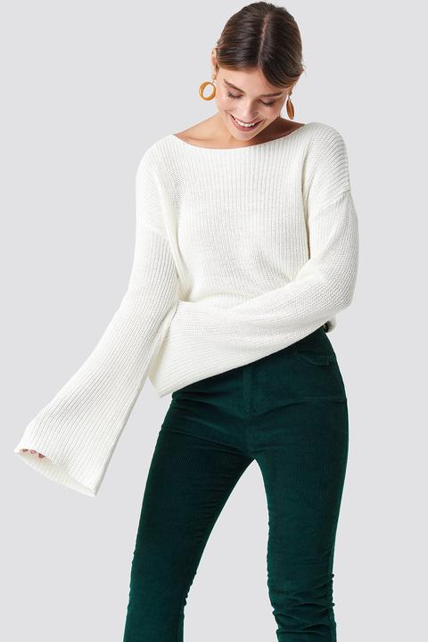 Cropped Long Sleeve Knitted Sweater White