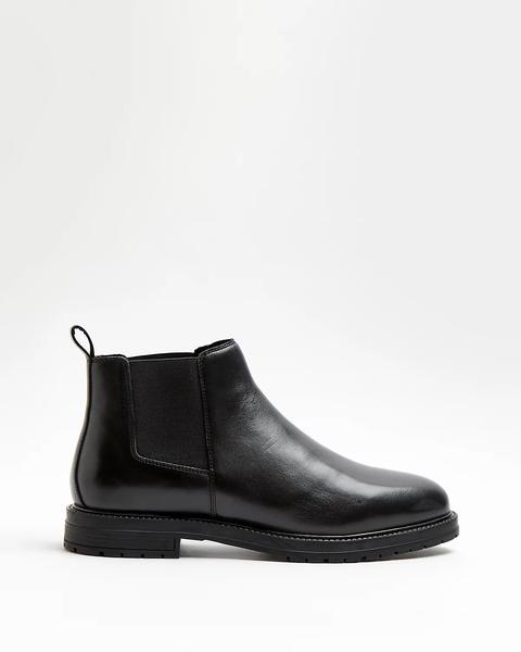 Black Wide Fit Low Leather Chelsea Boots