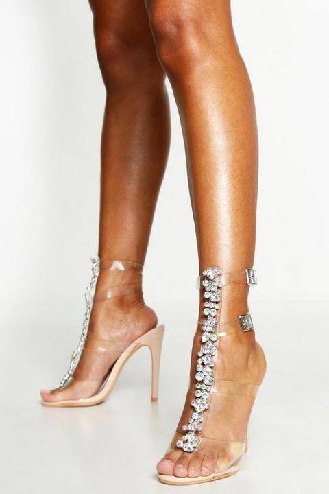 embellished clear gladiator heels