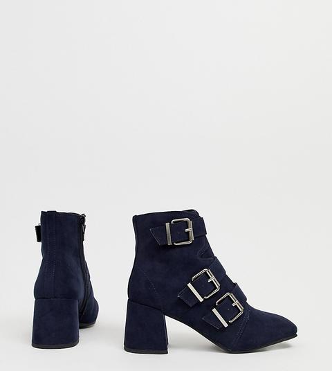 New Look – Marineblaue Stiefel Mit Absatz Und Schnallen