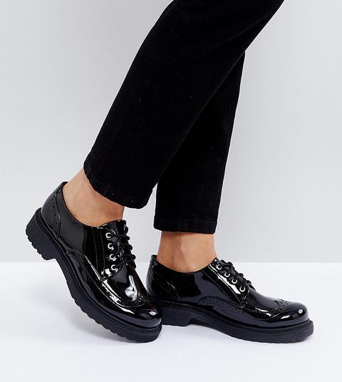 Monki - Scarpe Brogue Stringate Verniciate - Nero