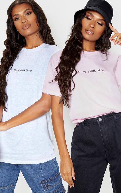 Prettylittlething Baby Pink & Grey Slogan 2 Pack Oversized T Shirt